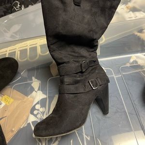 torrid Black Suede Heeled Buckle Boots